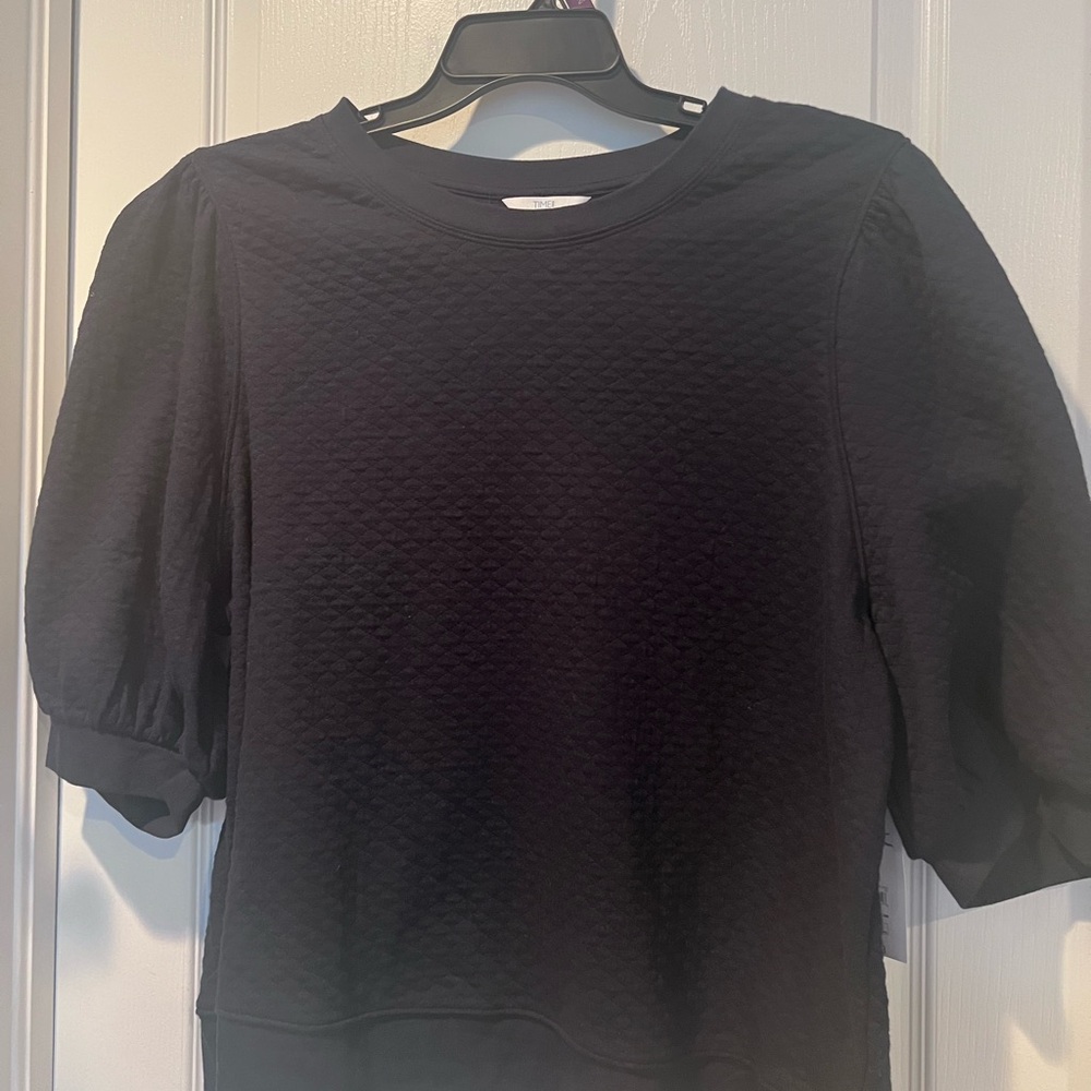 Time And Tru Quilted Puff Sleeve Top Dark Navy Plus XXL (20) Recycled Fibers